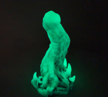 Load image into Gallery viewer, Photo showing glow in the dark coated color "Doomstick" tentacle themed adult toy shown from the side.