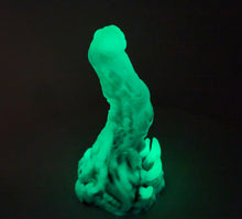 Load image into Gallery viewer, Photo showing glow in the dark coated color "Doomstick" tentacle themed adult toy shown from the side.