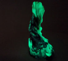 Load image into Gallery viewer, Photo featuring the glow in the dark of the three color marble "Doomstick" tentacle themed adult toy shown from the side.
