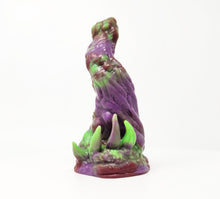 Load image into Gallery viewer, A three color marble "Doomstick" tentacle themed adult toy shown from the side on a white background.