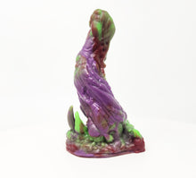 Load image into Gallery viewer, A three color marble "Doomstick" tentacle themed adult toy shown from the side on a white background.