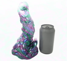 Load image into Gallery viewer, Mock up of a three color Doomstick adult toy next to a soda can for scale on a white background.