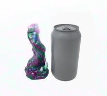 Load image into Gallery viewer, Mock up of a three color Doomstick adult toy next to a soda can for scale on a white background.