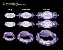Load image into Gallery viewer, 3D renders of the Edging Body Band, showing the three size comparisons and examples of text and Braille