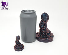 Load image into Gallery viewer, Preview photo rotating around a pre-made Tentacle adult toy next to a standard size soda can and mini charm toy for scale