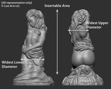Load image into Gallery viewer, Chart showing a 3D representation of the Mermaid adult toy from Lust Arts with notes showing approximate measurement locations