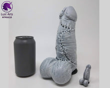 Load image into Gallery viewer, Preview photo of pre-made toy and mini charm next to a standard size soda can for scale
