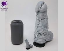 Load image into Gallery viewer, Preview photo of pre-made toy and mini charm next to a standard size soda can for scale