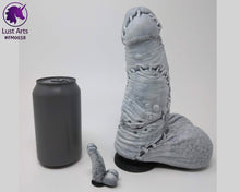 Load image into Gallery viewer, Preview photo of pre-made toy and mini charm next to a standard size soda can for scale