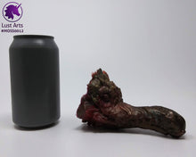 Load image into Gallery viewer, Preview photo rotating around a pre-made Mosswood Dragon adult toy next to a standard size soda can for scale