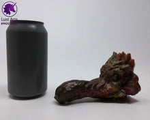 Load image into Gallery viewer, Preview photo rotating around a pre-made Mosswood Dragon adult toy next to a standard size soda can for scale
