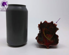 Load image into Gallery viewer, Preview photo (with arrow pointing to bubble flaw) rotating around a pre-made Mosswood Dragon adult toy next to a standard size soda can for scale