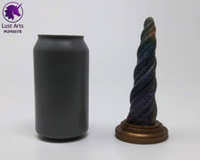 Load image into Gallery viewer, Photo of a Unicorn Horn insertable toy next to a soda can for scale on an off-white background