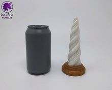 Load image into Gallery viewer, Photo of a Unicorn Horn insertable toy next to a soda can for scale on an off-white background