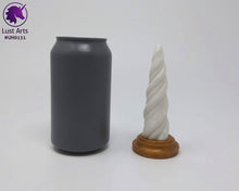 Load image into Gallery viewer, Photo of a Unicorn Horn insertable toy next to a soda can for scale on an off-white background