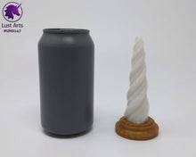 Load image into Gallery viewer, Photo of a Unicorn Horn insertable toy next to a soda can for scale on an off-white background
