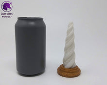 Load image into Gallery viewer, Photo of a Unicorn Horn insertable toy next to a soda can for scale on an off-white background