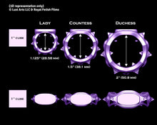 Load image into Gallery viewer, 3D renders of the Edging Body Band, showing the three size comparisons with a 1 inch cube for scale