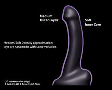 Load image into Gallery viewer, A 3D render side view of the FEMDOM insertable toy's thin outer layer of Medium density silicone on top of the main Soft density