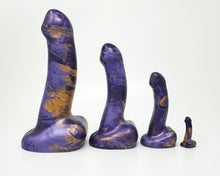 Load image into Gallery viewer, Three size line up of Royal Fetish FEMDOM insertable adult toys on a white background with a 2 inch mini charm version