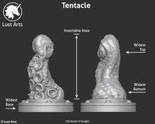 Load image into Gallery viewer, A 3D image sizing chart for the Tentacle showing insertable and widest areas

