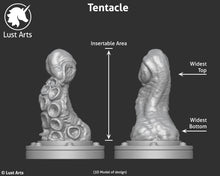 Load image into Gallery viewer, A 3D image sizing chart for the Tentacle showing insertable and widest areas
