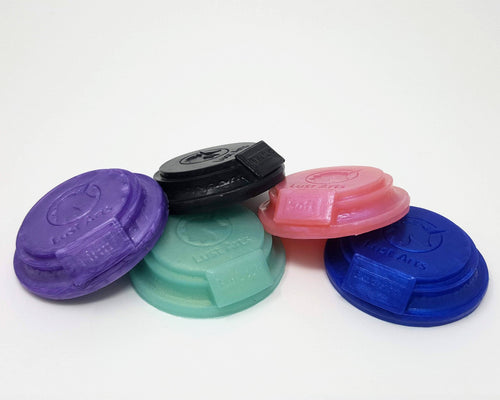 Five silicone density sample shapes from Lust Arts in a range of colors