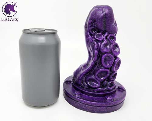 Preview photo rotating around a pre-made Tentacle adult toy next to a standard size soda can for scale