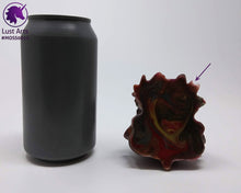 Load image into Gallery viewer, Preview photo (with arrow pointing to bubble flaw) rotating around a pre-made Mosswood Dragon adult toy next to a standard size soda can for scale
